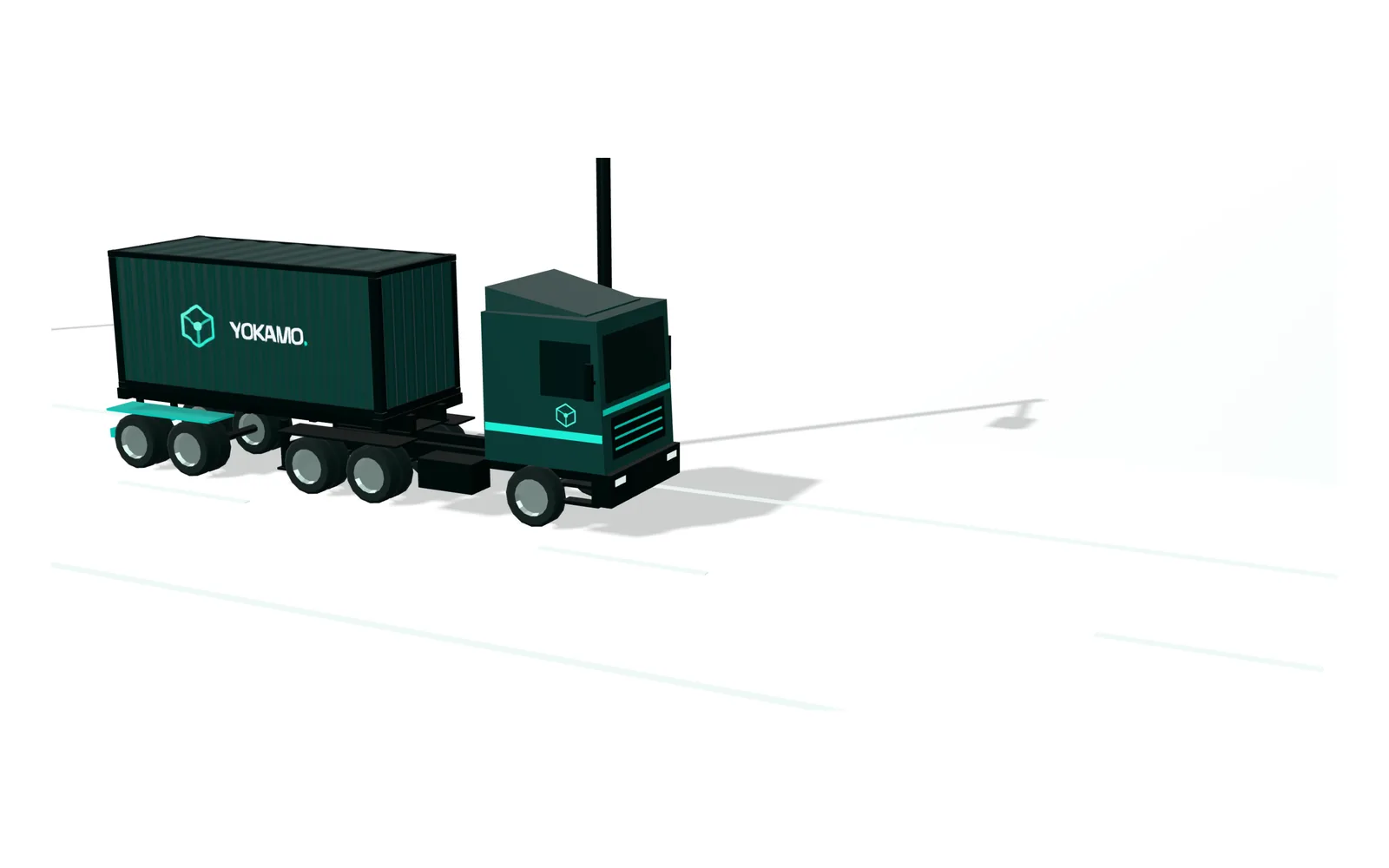 The truck carrying the YOKAMO container along the road to the terminal